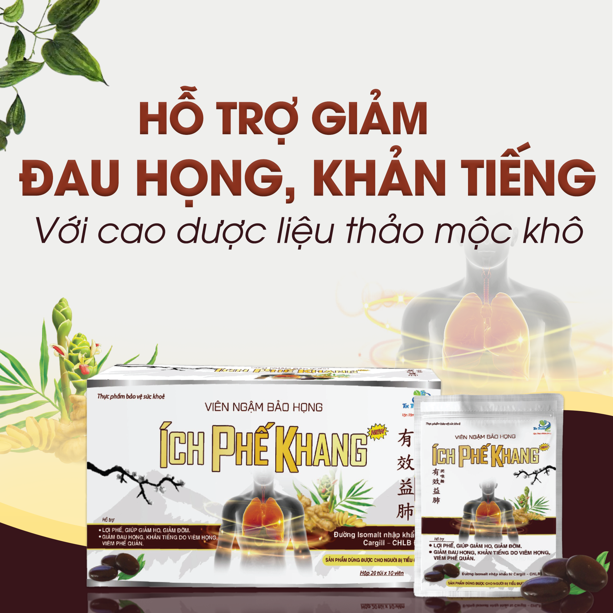 Viên ngậm bảo họng Ích Phế Khang New (3 hộp)